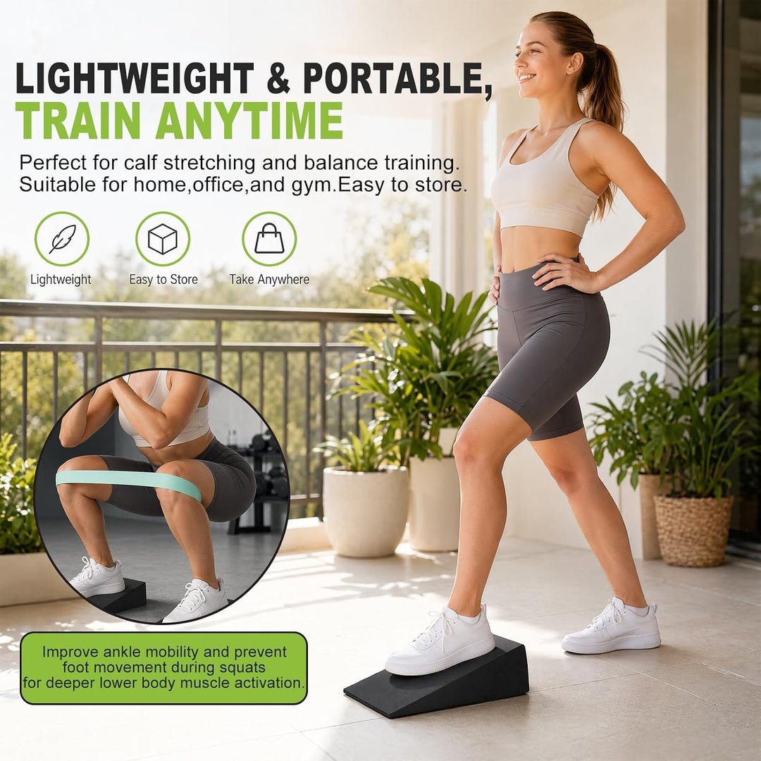 Wadendehner 2er Set, Squat Wedge Wadenstrecker, Slant Board Mobilisationskeil, mit 5 Fitnessbänder,