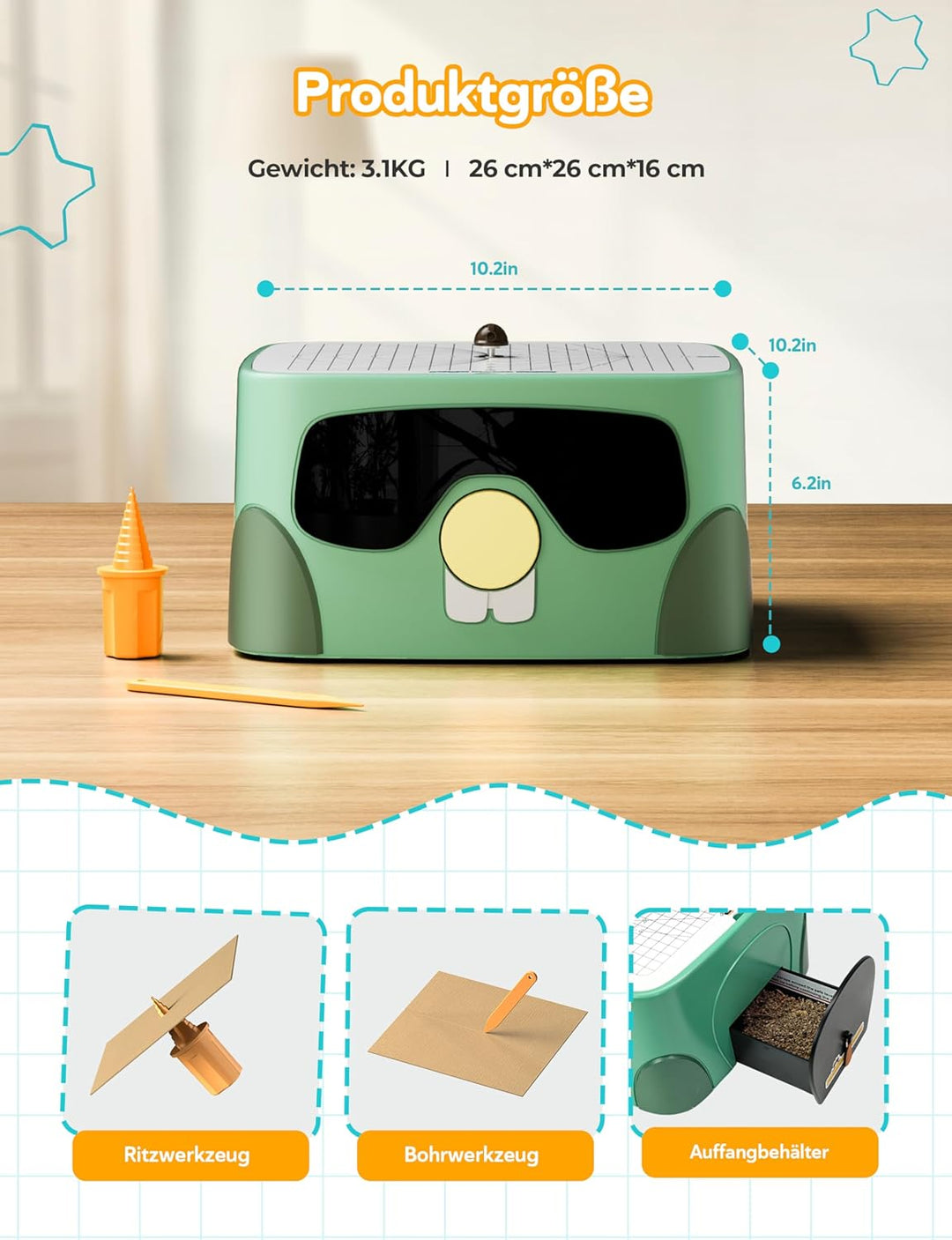 Kartonschneider Kinder, Sicheres DIY-Set mit Kartonschneider für Kinder ab 3 Jahren, Karton & Pappe,