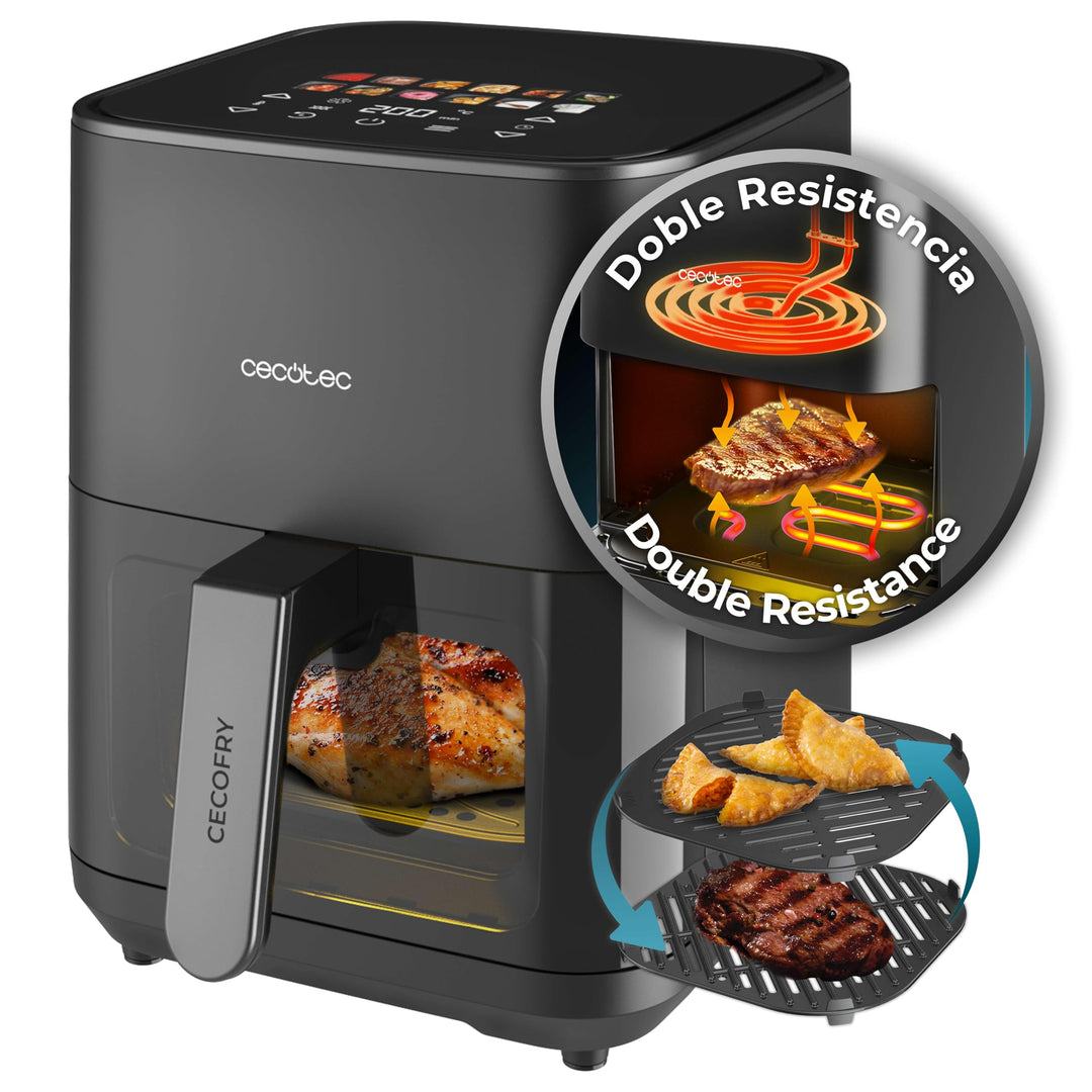 Cecotec Heissluftfritteuse ohne Öl - 4L - Grillplatte - Grill - Doppelte Heizelemente - Air Fryer Ce