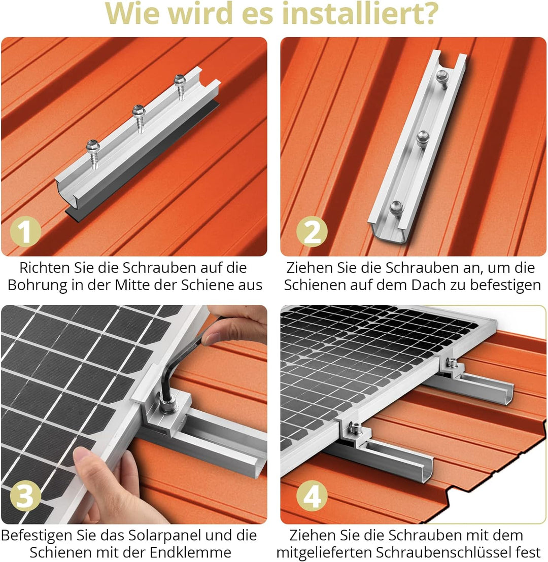 Anbte Solarmodul Halterung Kit, 6 Stück 200mm Kurzschiene aus Aluminium inkl. 6pcs Endklemme für Mod