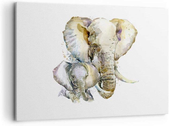 Bilder auf Leinwand 100x70cm Leinwandbild Elefanten tier safari afrika Gross Wanddeko Bild Schlafzim
