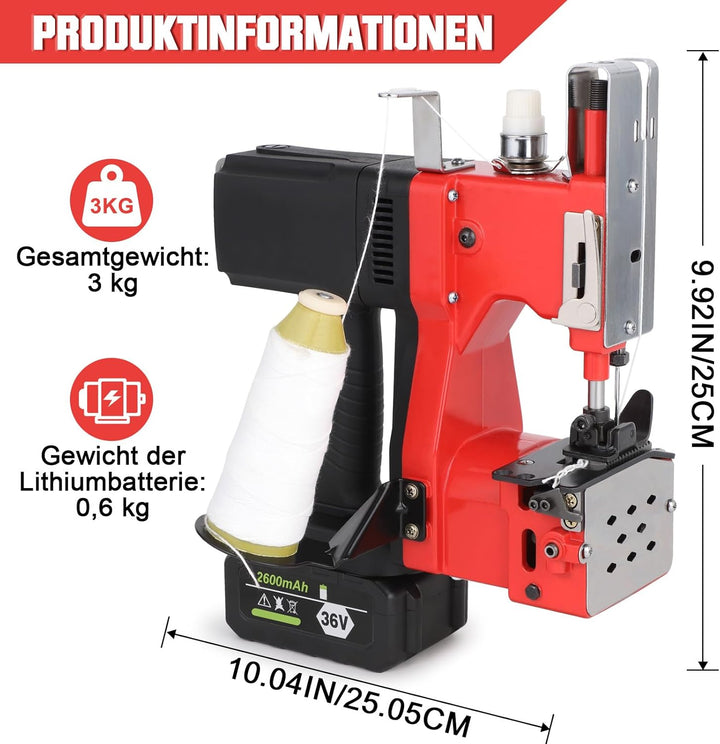 Elektrisch Sacknähmaschine Tragbare mit Akku, 210W Akku Sacknähmaschine, Elektrische Beutelverschlie