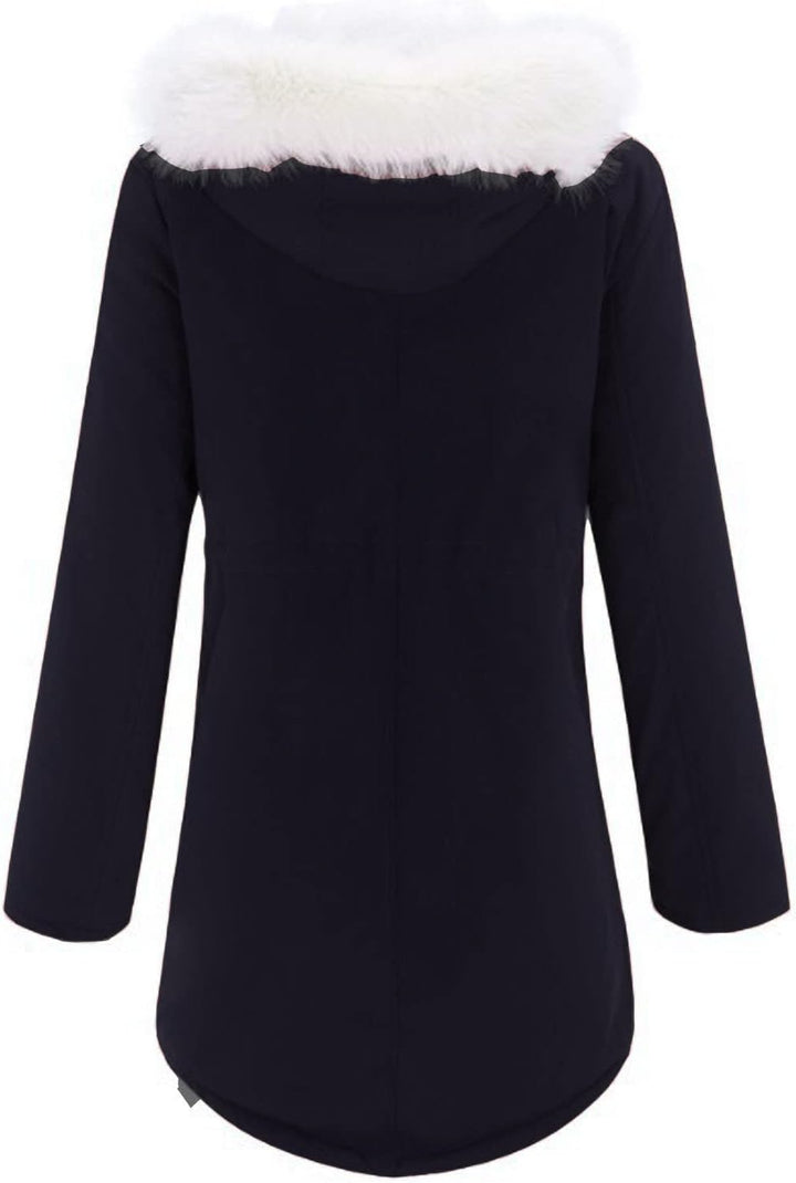 EMATOP Wintermantel Damen Warmer Lang Jacke Baumwolle Einfarbig Wanderjacke mit Kapuze Wintermantel