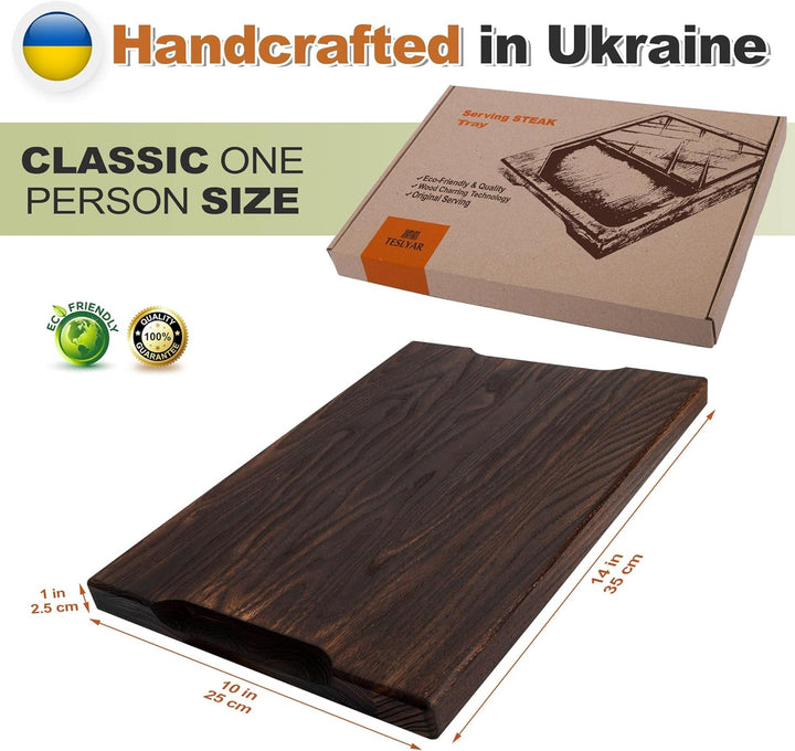 Steakbrett - Holzsteakbrett 35 x 25 - Holz Schneidebrett - Massiv Eiche Servierbrett - Servierplat