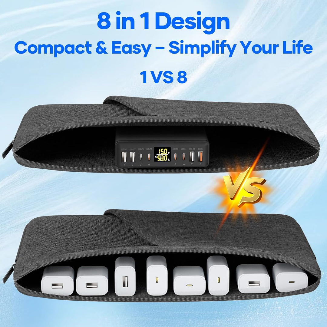 USB C Ladegerät Mehrfach 8-Port mit LED Anzeige, YSYFAD 200W GAN USB Ladestation PPS PD Type C Netzt