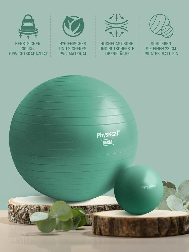 PhysKcal Gymnastikball und 23 cm Pilatesball Set, Anti Burst Gymnastikball, Anti-Rutsch-Sitzball, Ba