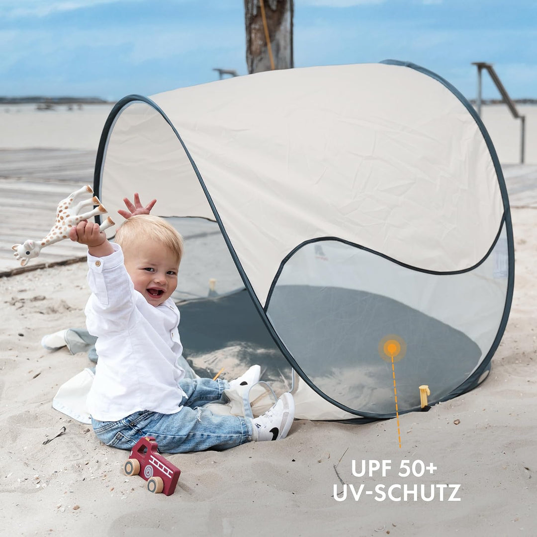 Deryan Strandzelt Pop Up - Leichtgewicht - 50% UV-Schutz - Inklusive Pflöcke und Tragetasche - Creme