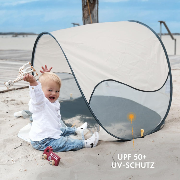 Deryan Strandzelt Pop Up - Leichtgewicht - 50% UV-Schutz - Inklusive Pflöcke und Tragetasche - Creme