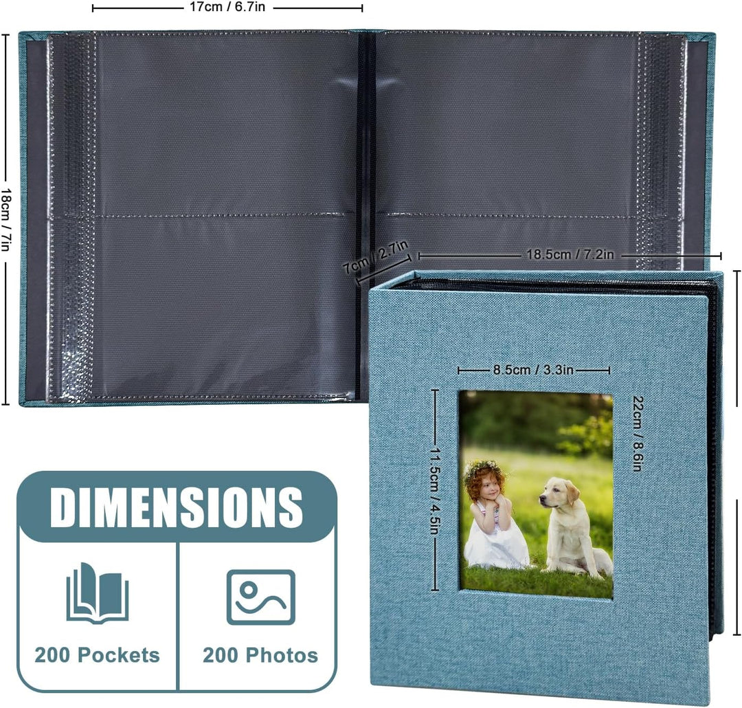 Fotoalbum 10,2 x 15,2 cm mit 200 Taschen, Einsteck-Bilderalben, Leineneinband, Erinnerungsbuch mit F