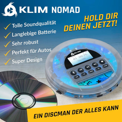 KLIM Nomad Transparent - NEU 2024 - Tragbarer CD-Player Discman - langlebigem Akku - Inklusive KLIM