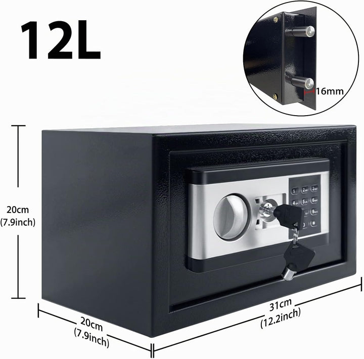 YRHome 12L Mini Tresor für Zuhause Safe Tresor mit Digitaler Passwort, Batteriebox, 2 Sicherheitssch