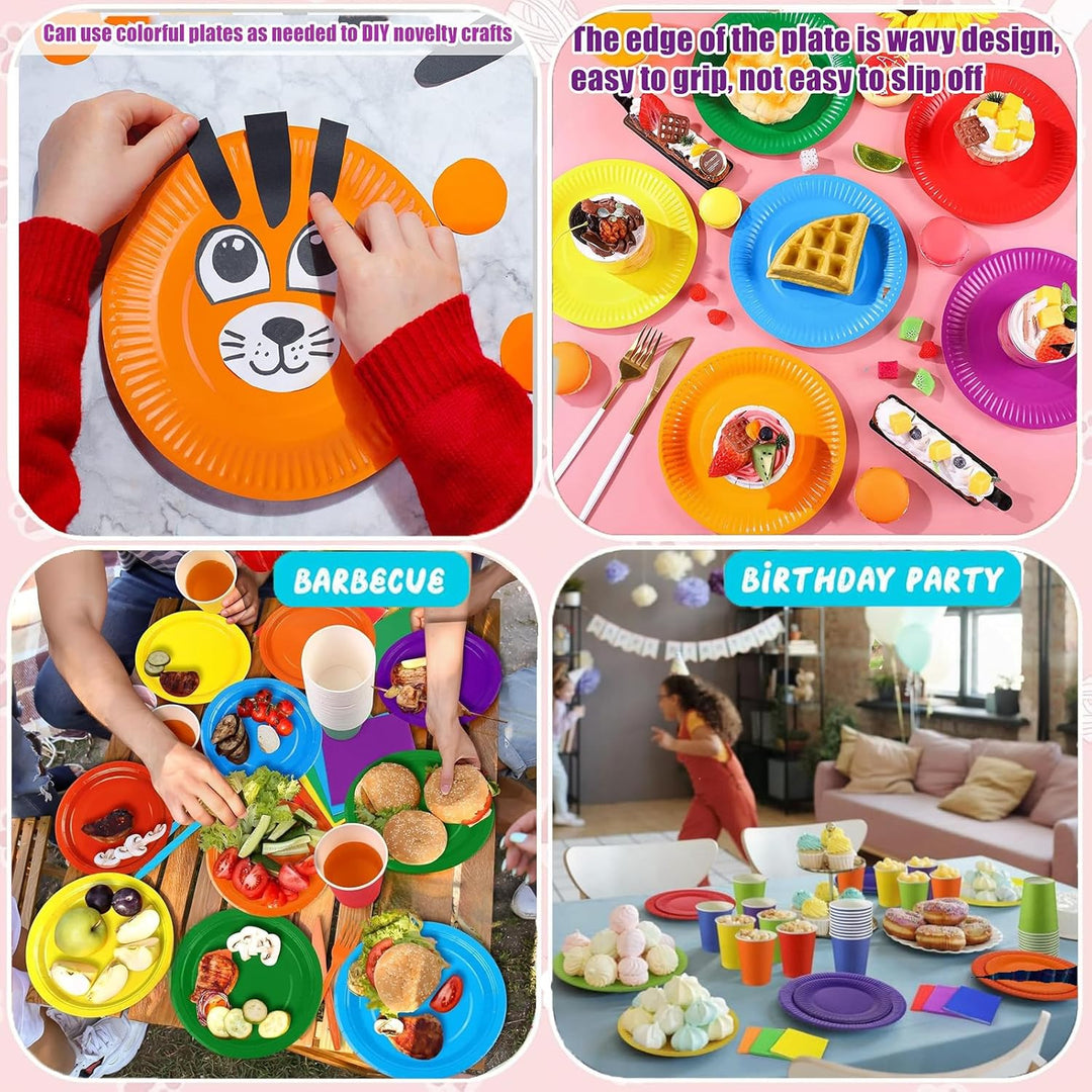 30 PCS + 90 Buntes Partygeschirr-Set in Regenbogenfarben, DIY Bunt Pappteller Bunt Party Pappteller,
