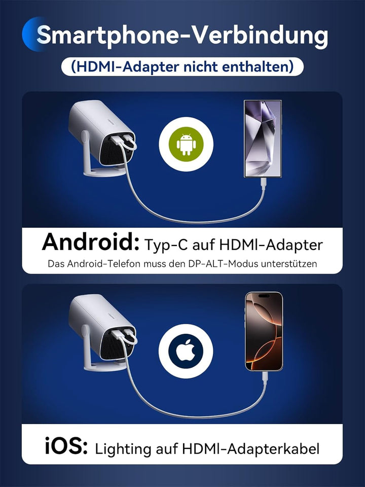 Mini Beamer 1080P Unterstützt - SOOMFON Kleiner Beamer Handy mit Bluetooth, Auto Trapezkorrektur Ele