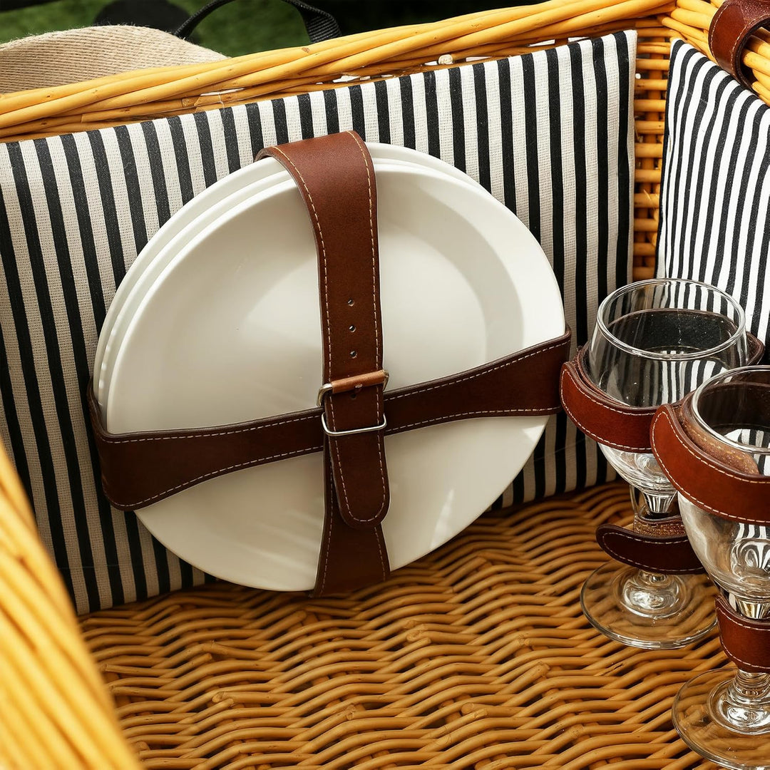 Outsunny Picknickkorb aus Weidenholz Picknickkoffer für 4 Personen mit Picknickdecke Besteck Set, Fl