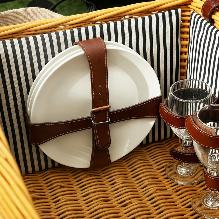 Outsunny Picknickkorb aus Weidenholz Picknickkoffer für 4 Personen mit Picknickdecke Besteck Set, Fl