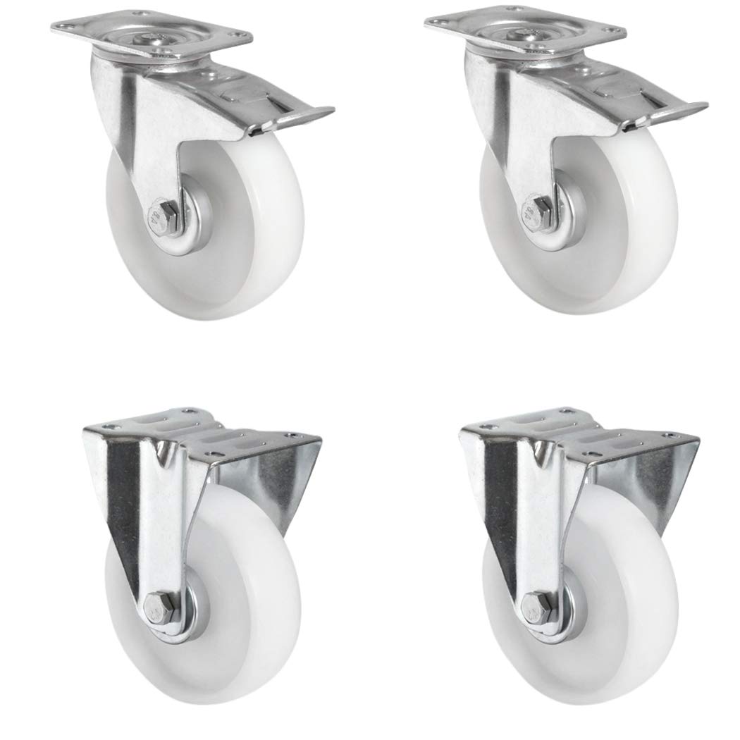 CASCOO SETTPFP200P0P0R1W Rollensatz 2 Lenkrollen mit Feststeller, 2 Bockrollen, Polypropylen, Durchm