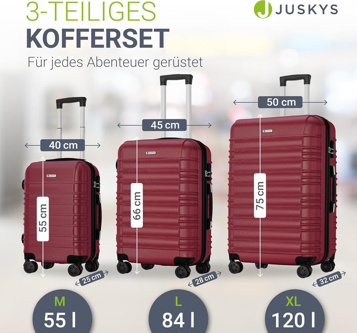 Juskys Hartschale Kofferset Reisekoffer 3 teilig - Zahlenschloss, geräuscharme 360° Rollen gross, Te