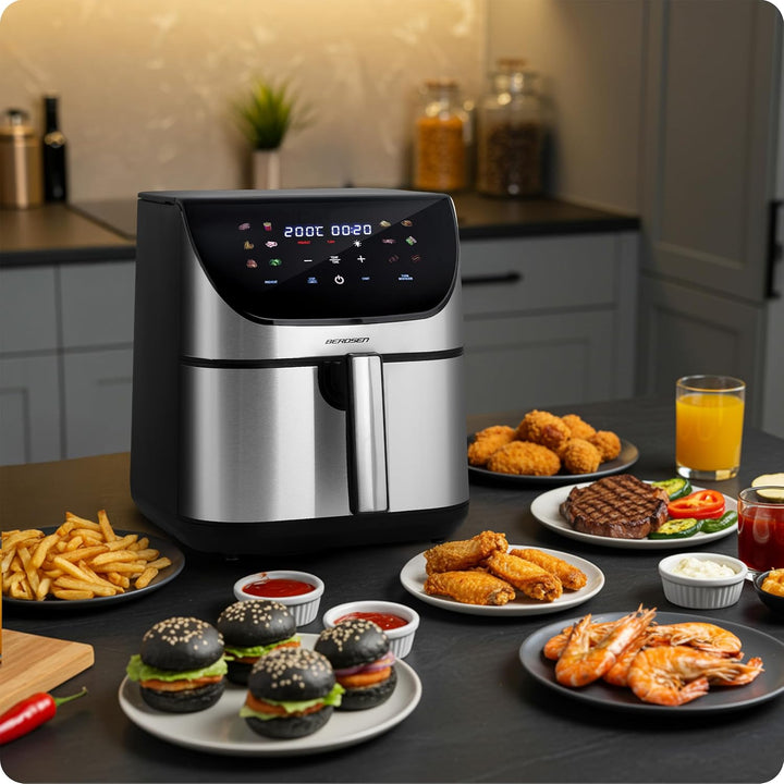 Berdsen Heissluftfritteuse XXL 8L - Airfryer mit Touchscreen - 1700W - 12 Programme - Gesund ohne Fe