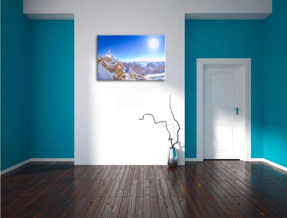 Pixxprint Zugspitze im Sonnenlicht als Leinwandbild/Grösse: 100x70 cm/Wandbild/Kunstdruck/fertig bes