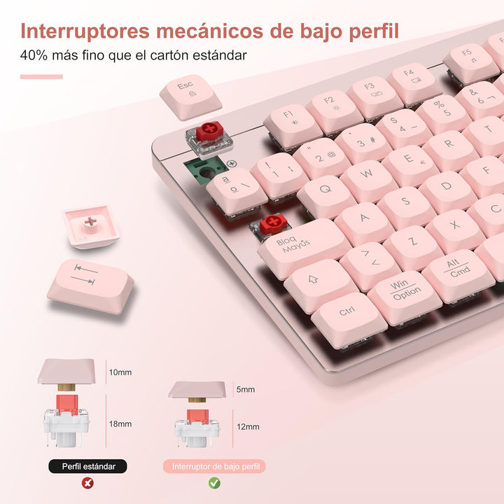 LeadsaiL Mechanische Tastatur mit niedrigem Profil, FA98 Pack kabellose Tastatur und Maus mit rotem