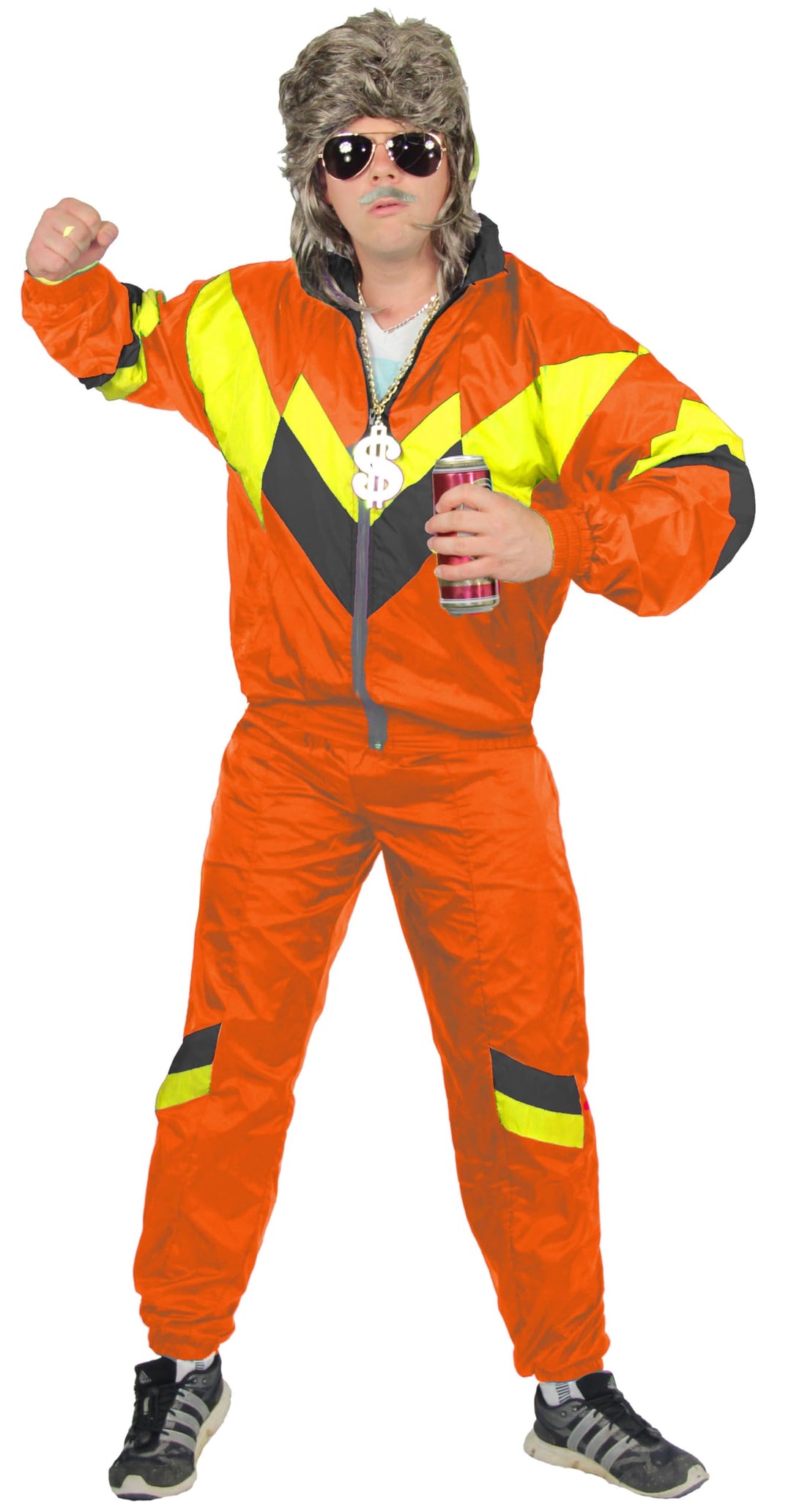 80er Jahre Trainingsanzug Premium Kostüm für Herren - orange schwarz gelb, L