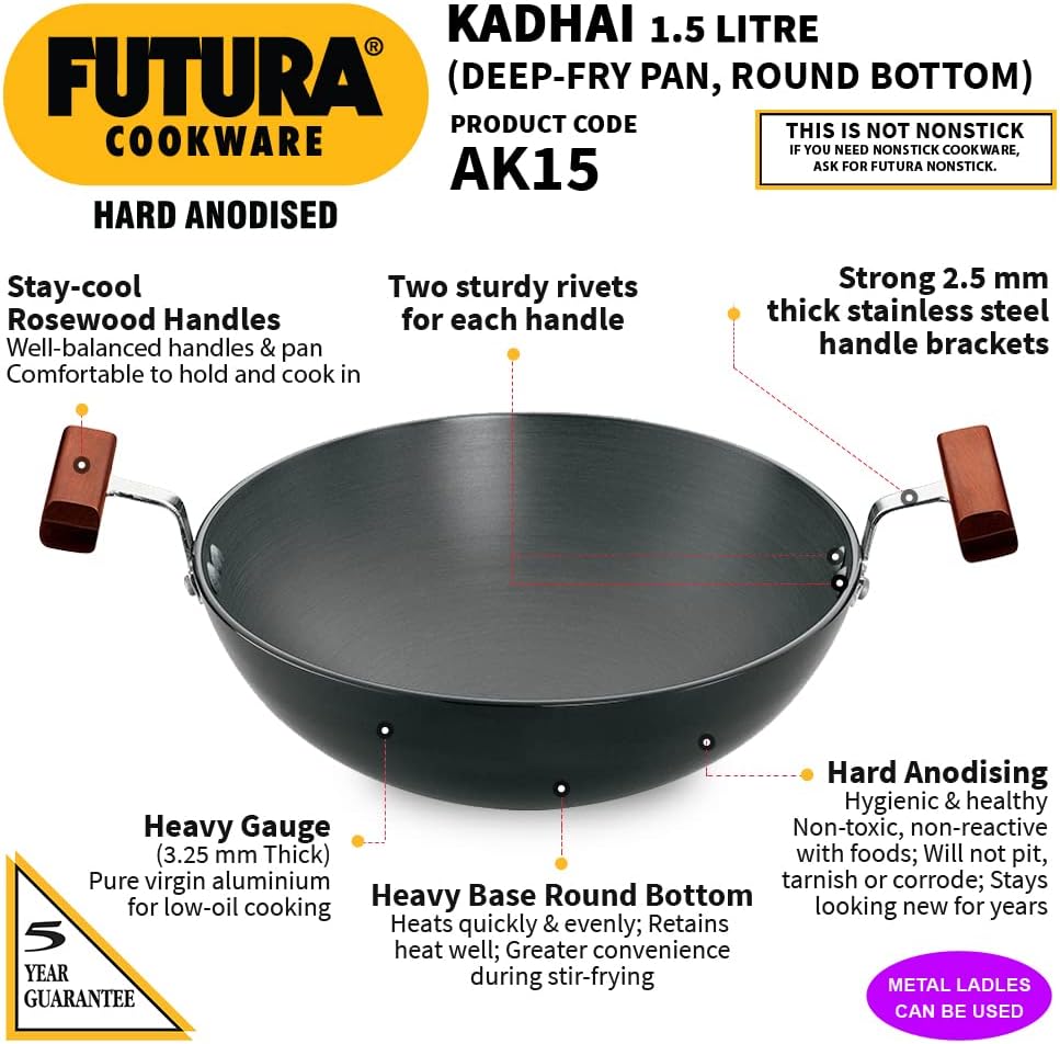 Futura Hard Anodised Round Bottom Deep-Fry Pan(22cm/1.5 Litres)