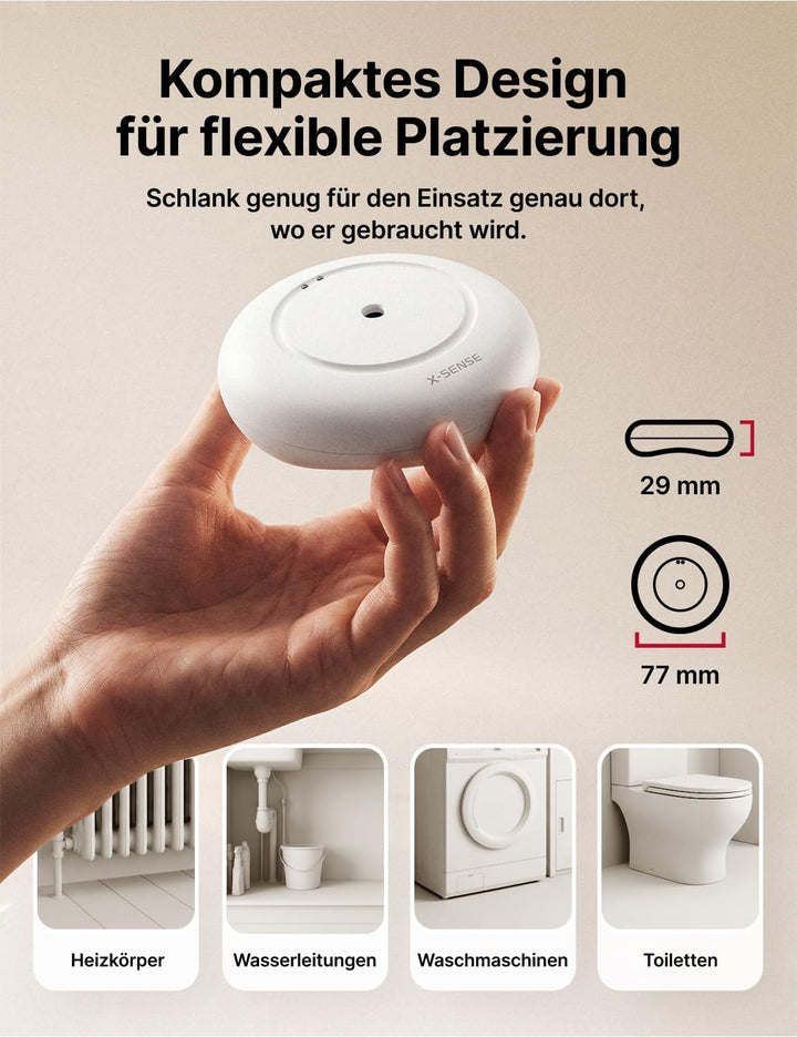 X-Sense Smart Wassermelder mit Batterie, WLAN Wassersensor, kompakter Überschwemmungssensor mit Eins