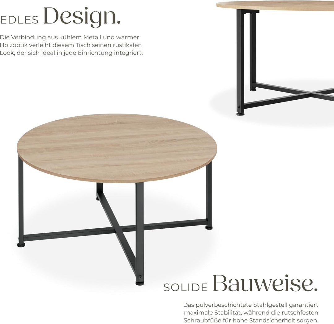 tectake® Couchtisch rund Holz und Metall, Beistelltisch rund, runder Tisch Wohnzimmer, Sofatisch, Wo