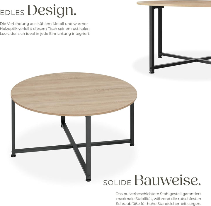 tectake® Couchtisch rund Holz und Metall, Beistelltisch rund, runder Tisch Wohnzimmer, Sofatisch, Wo