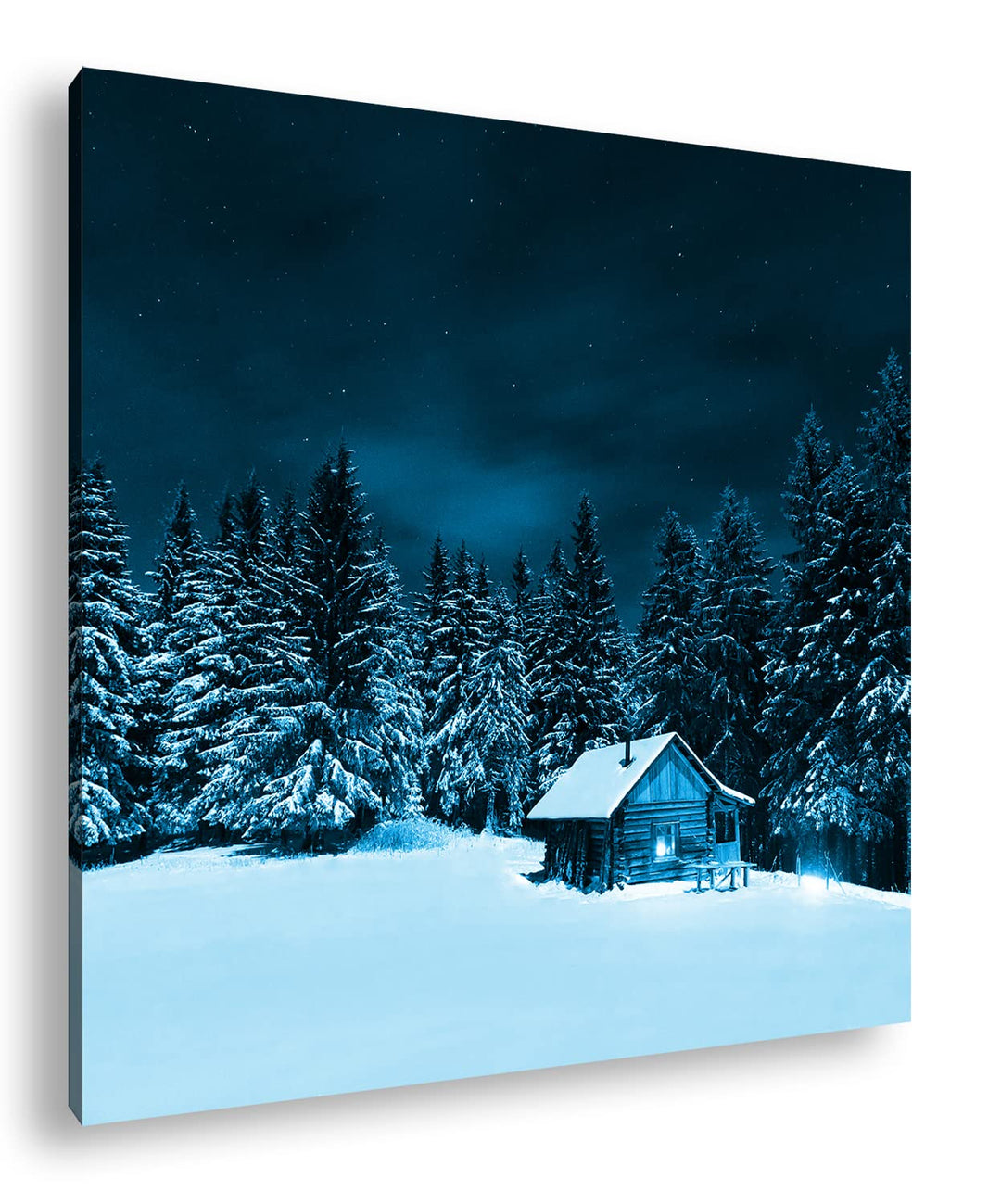 kleine Skihütte auf dem Gipfel Format: 70x70 Effekt: Monocrome Blau als Leinwandbild, Motiv fertig g