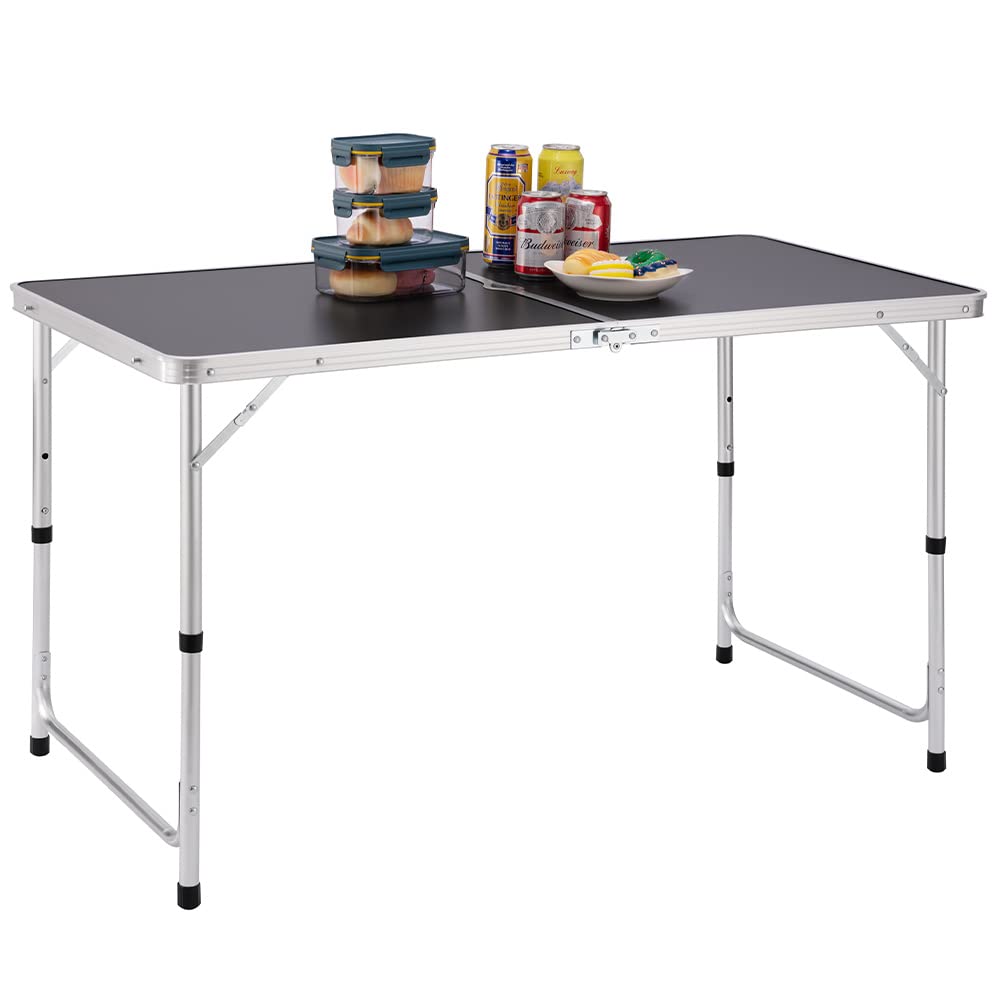 BAKAJI Campingtisch Picknick grau mit Verstellbarer Höhe, Gestell aus Aluminium, zusammenklappbares