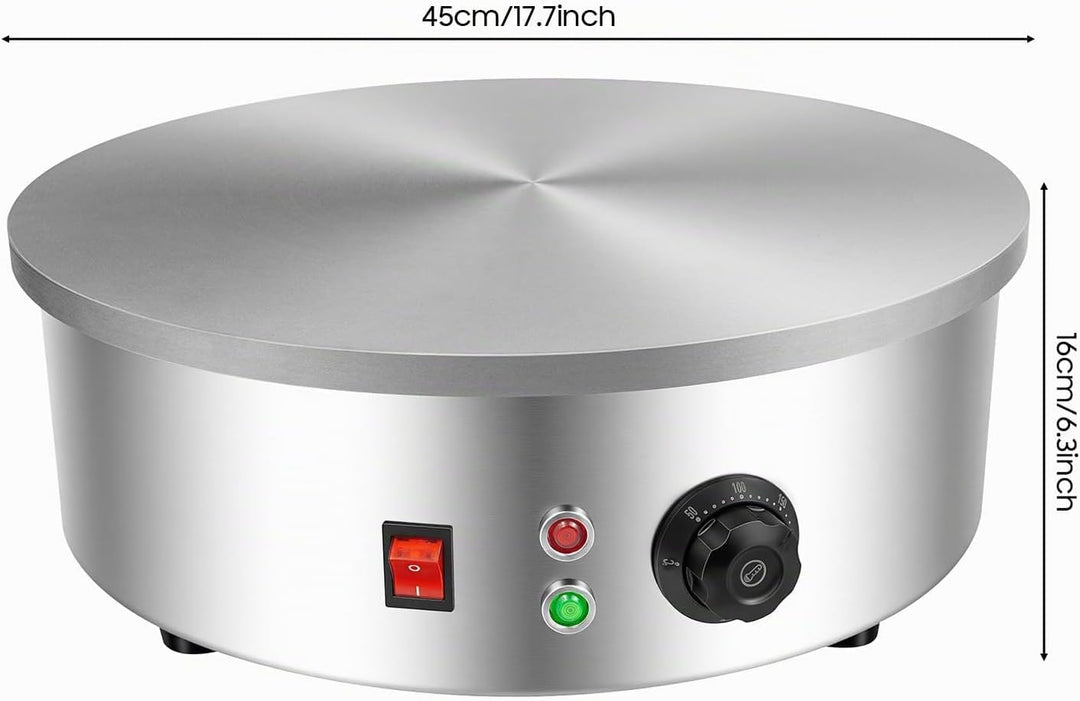 220V 3000W Crepegerät Crêpes Maker mit Spatel und Teigschaber, 45cm Platte Gastro Crepesmaker Profi