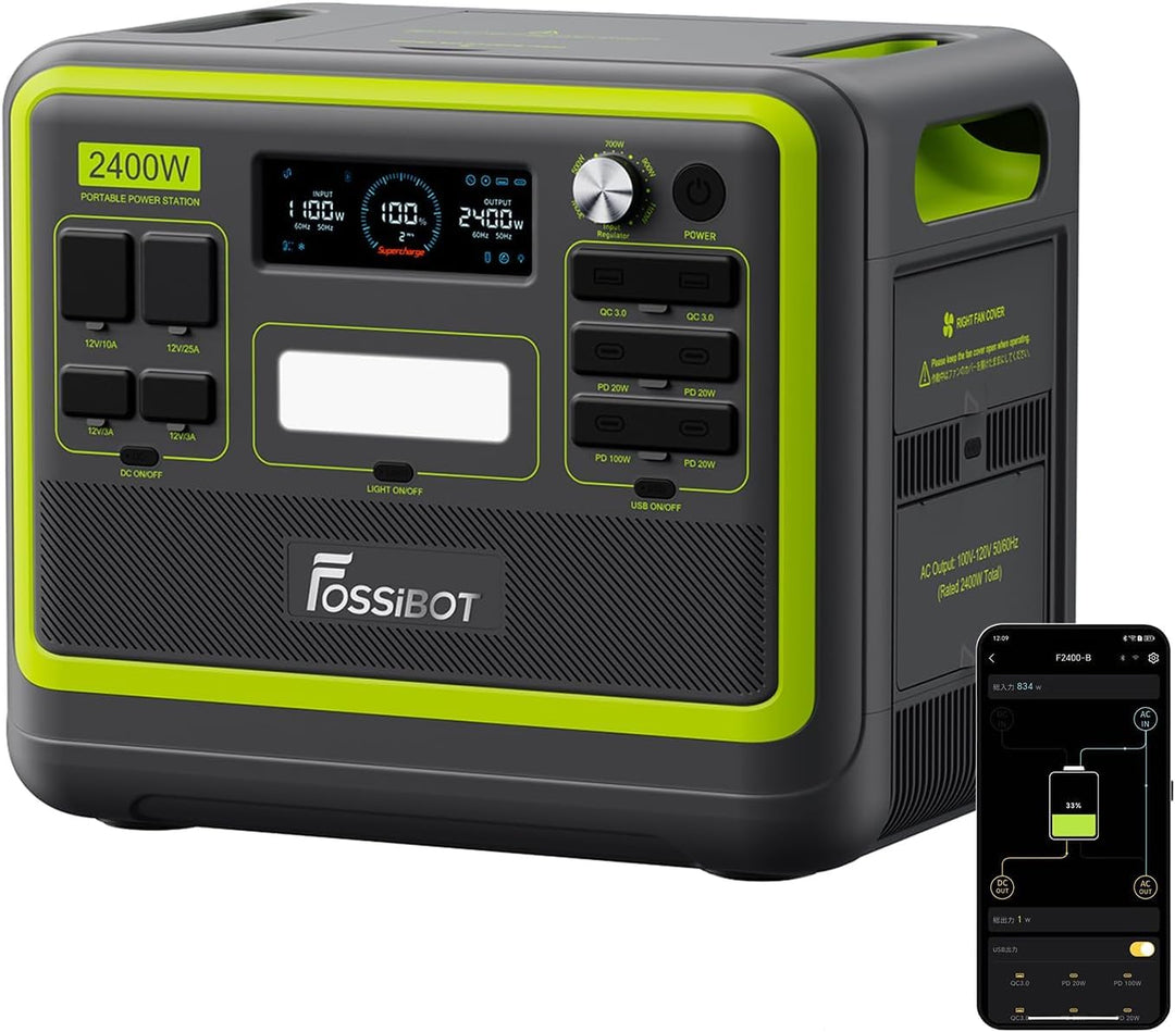 FOSSiBOT F2400 Tragbare Powerstation 2048Wh/640000mAh LiFePO4, 3x230V AC Outputs 2400W (4800W Peak)