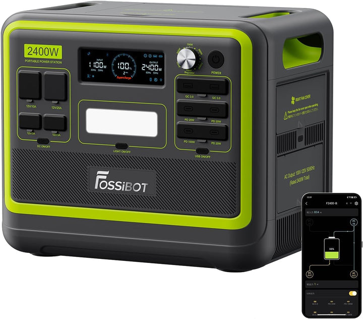 FOSSiBOT F2400 Tragbare Powerstation 2048Wh/640000mAh LiFePO4, 3x230V AC Outputs 2400W (4800W Peak)