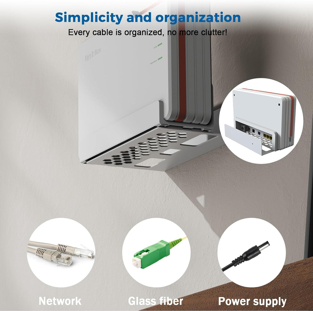 Metall Wandhalterung kompatibel mit AVM Fritz!Box 5690 Pro – Robuste Halterung mit integriertem Kabe