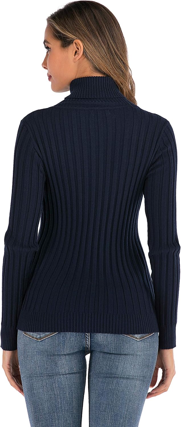 Enjoyoself Damen Strickpullover Gerippter Rollkragenpullover Feinstrick Elegant Langarm Strickpulli
