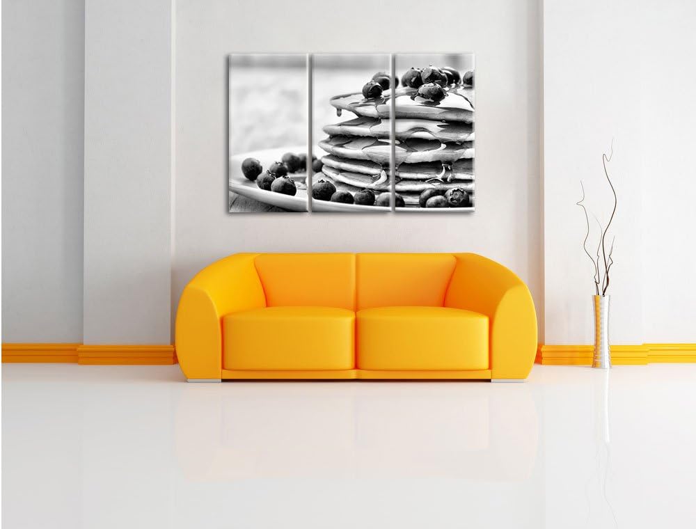 Pixxprint Pancakes mit Sirup und Blaubeeren als Leinwandbild/Grösse: 3 Teilig (120x80) cm/Wandbild/K