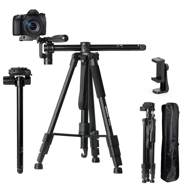 CAMBOFOTO Stativ Kamera mit Mittelsäule 167 cm für Kamera &amp; Handy | 3 kg Tragkraft, Schnellwechselpl