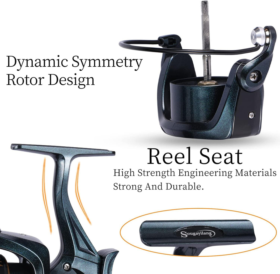 Sougayilang Angelrollen Karpfenangelrolle 13+1BB Kugellager Spinnrollen, Bait Runner Rollen, Glatte,