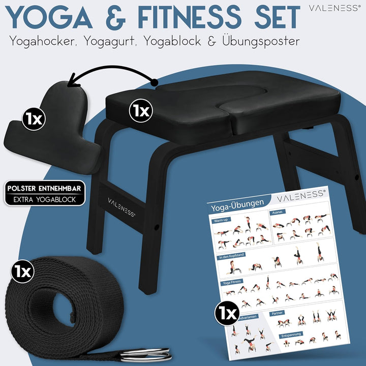 Yoga Kopfstandhocker - Hochwertiger Yoga Hocker inkl. Yogagurt, Yogablock & Übungsposter - Yoga Stuh