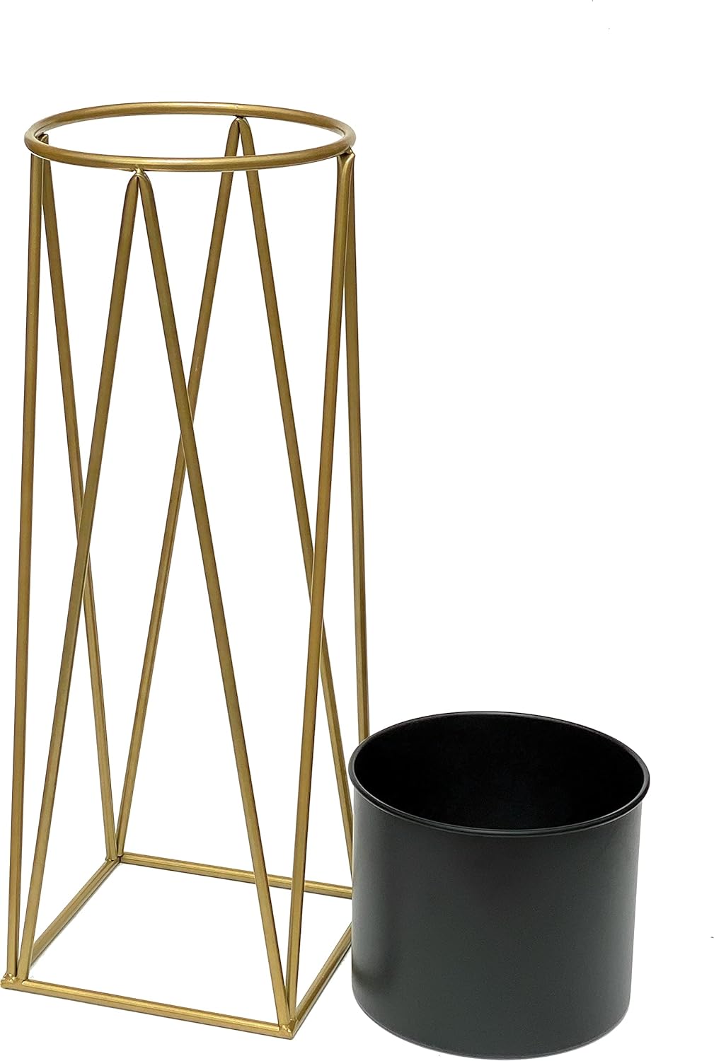DanDiBo Blumenhocker mit Topf Metall Gold Schwarz L 70 cm Blumenständer 96046 Blumensäule Modern Pfl