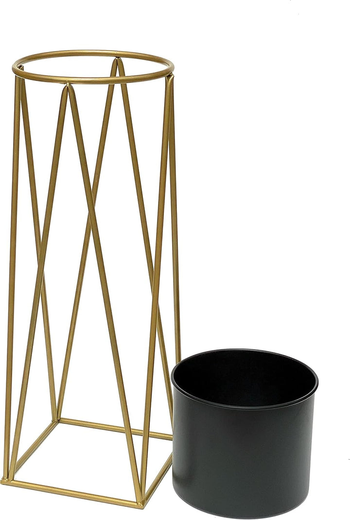 DanDiBo Blumenhocker mit Topf Metall Gold Schwarz L 70 cm Blumenständer 96046 Blumensäule Modern Pfl