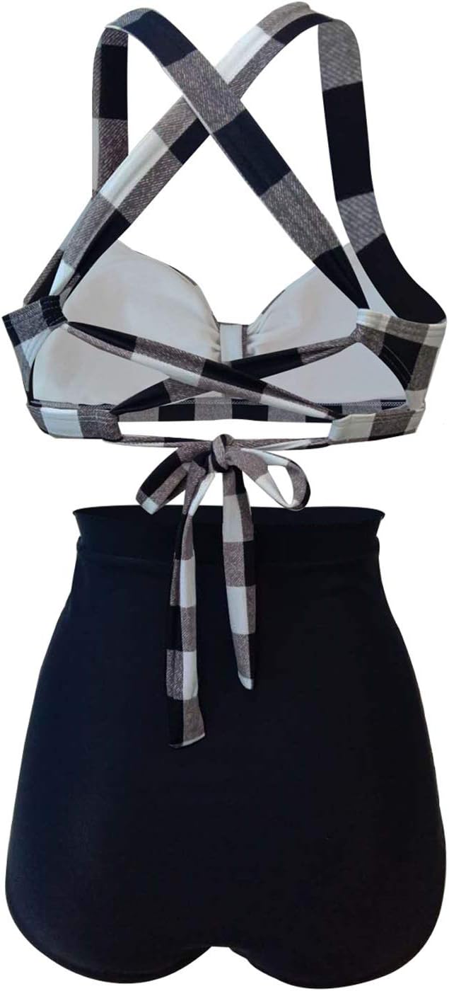 Laorchid Damen Bandeau Bikini Set sexy high Waist bademode Push up Badeanzug gepolstert Retro Neckho