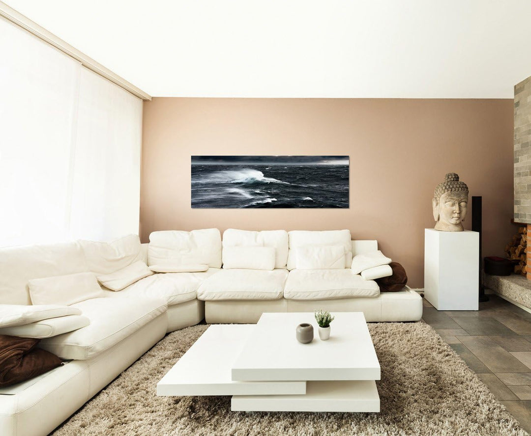 Paul Sinus Art Panoramabild auf Leinwand und Keilrahmen 150x50cm Ozean Meer Wellen Sturm Wolken