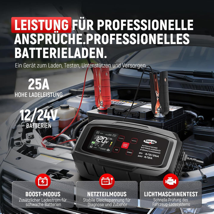 TOPDC 25A 12V/24V Smartes Lade-, Erhaltungs- &amp; Stromversorgungsgerät