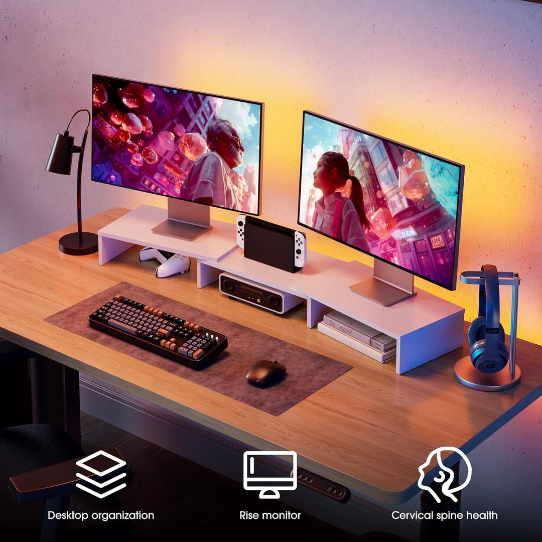 FITUEYES Dual Monitorständer aus Holz, Verstellbare Länge und Schwenkwinkel Bildschirmständer, Monit