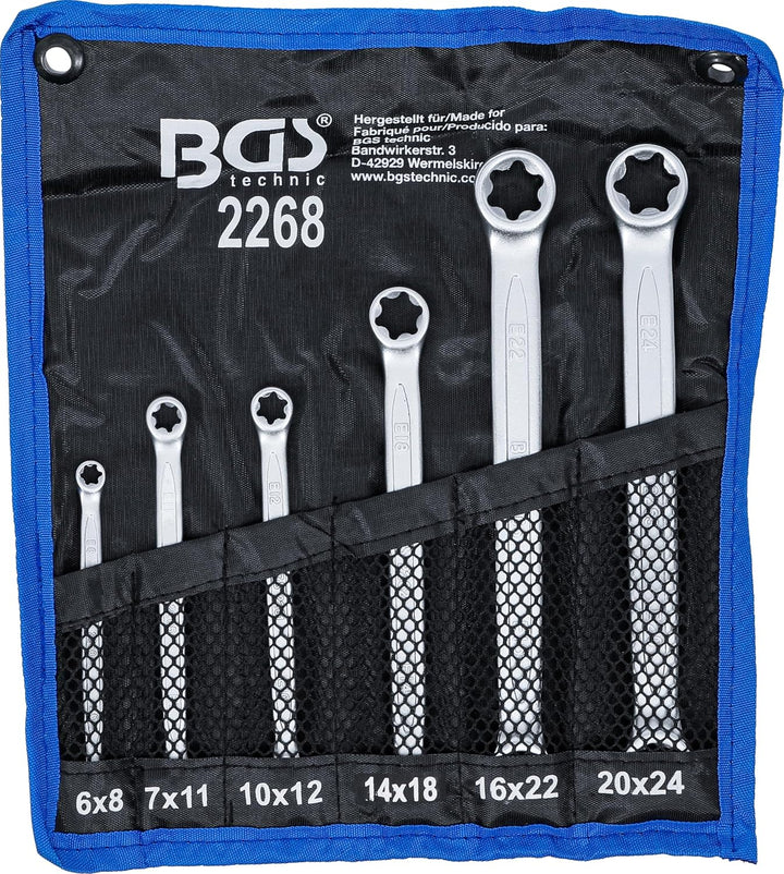 BGS 2268 Doppel-Ringschlüsselsatz für E-Profil-Aussenschrauben, E6xE8-E20 xE24, 6-tlg. 6-tlg. | SW E