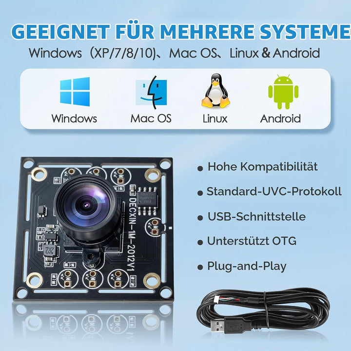 OV9732 Kameramodul mit 100° Weitwinkel, 1280x720p 30fps, USB, 3m Kabel, kompatibel mit Autodarts Kam