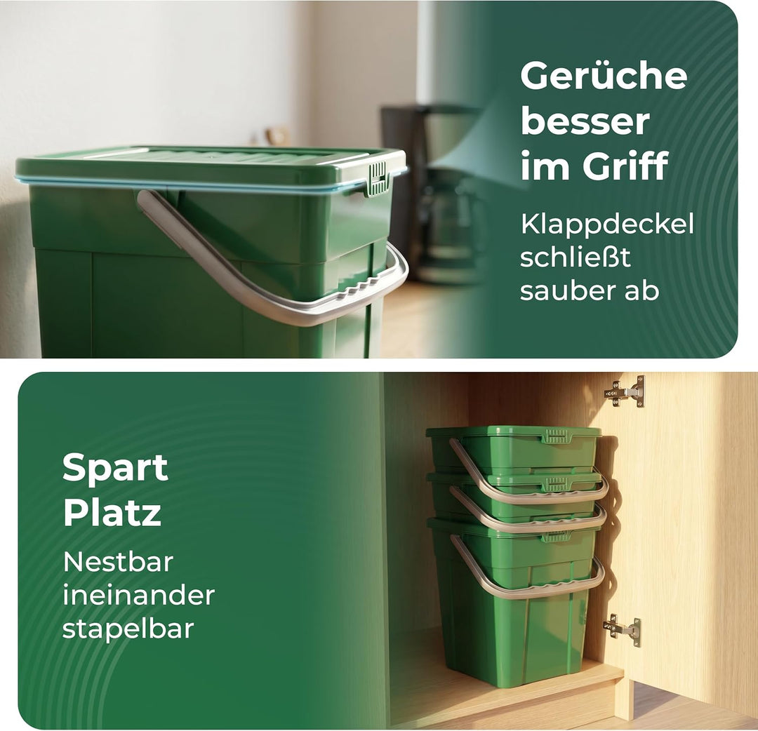 Novaliv Biomülleimer Küche 7L 3er-Set mit Klappdeckel & Tragegriff, Komposteimer stapelbar, BPA-frei
