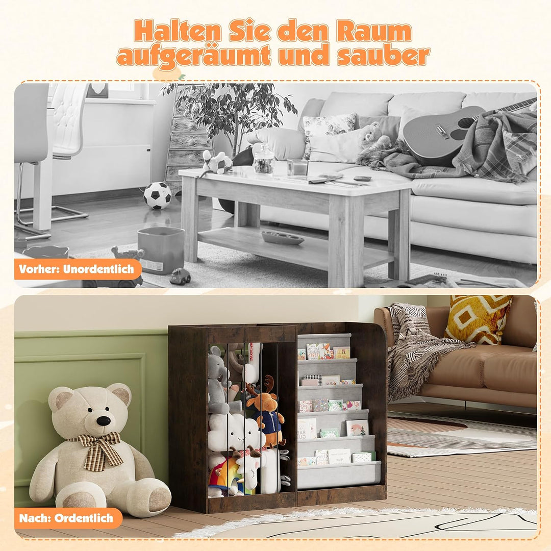 NACHES Kinder Organizer für Kinderzimmer Spielzimmer (Braun, 90x34x80cm) | Spielzeugregal Kuscheltie